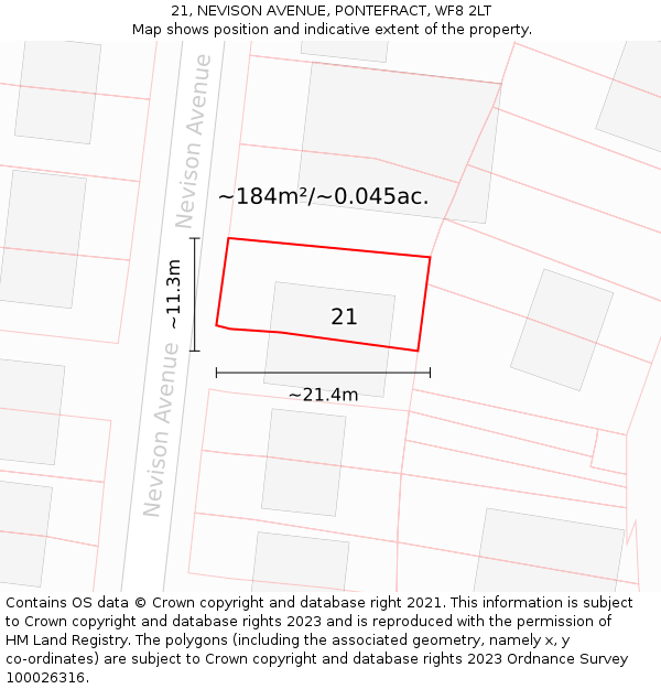 21, NEVISON AVENUE, PONTEFRACT, WF8 2LT: Plot and title map