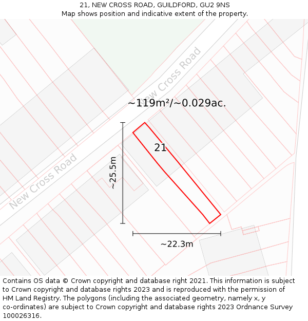 21, NEW CROSS ROAD, GUILDFORD, GU2 9NS: Plot and title map