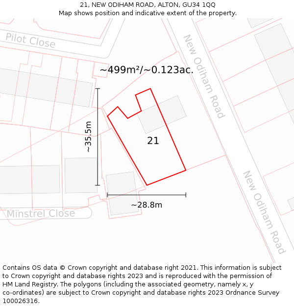 21, NEW ODIHAM ROAD, ALTON, GU34 1QQ: Plot and title map