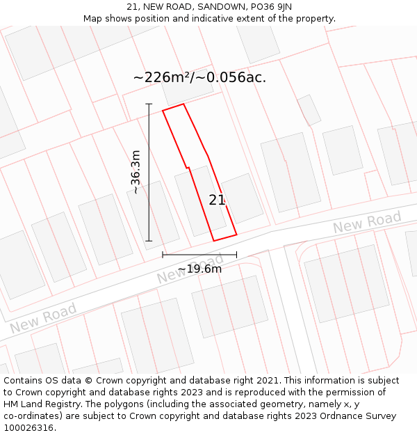 21, NEW ROAD, SANDOWN, PO36 9JN: Plot and title map