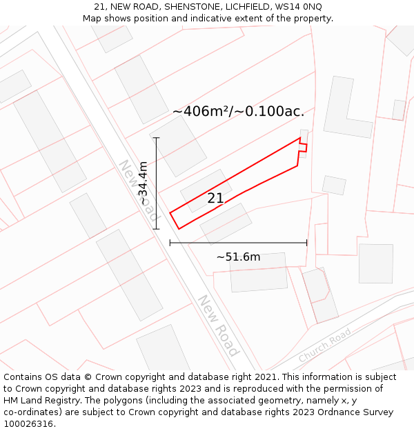 21, NEW ROAD, SHENSTONE, LICHFIELD, WS14 0NQ: Plot and title map