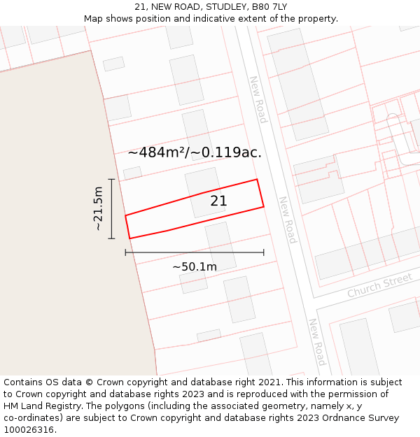 21, NEW ROAD, STUDLEY, B80 7LY: Plot and title map