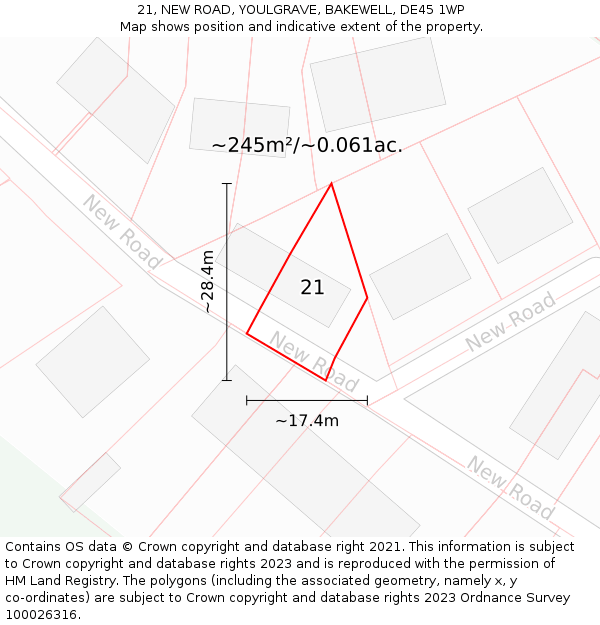 21, NEW ROAD, YOULGRAVE, BAKEWELL, DE45 1WP: Plot and title map