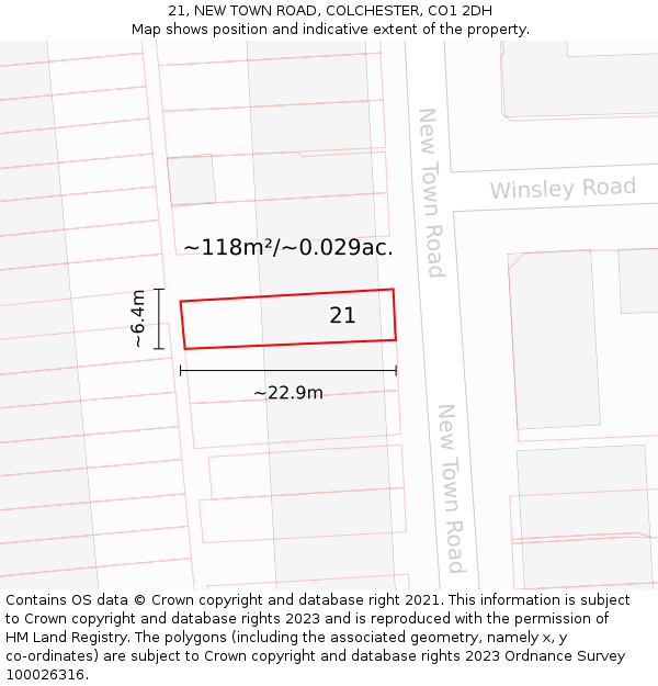 21, NEW TOWN ROAD, COLCHESTER, CO1 2DH: Plot and title map