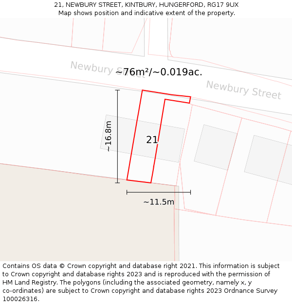 21, NEWBURY STREET, KINTBURY, HUNGERFORD, RG17 9UX: Plot and title map