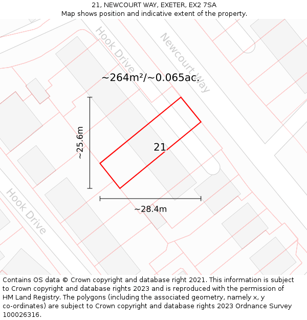 21, NEWCOURT WAY, EXETER, EX2 7SA: Plot and title map