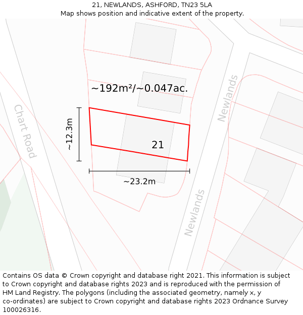 21, NEWLANDS, ASHFORD, TN23 5LA: Plot and title map