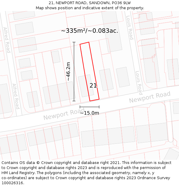 21, NEWPORT ROAD, SANDOWN, PO36 9LW: Plot and title map