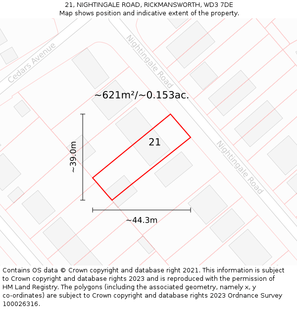 21, NIGHTINGALE ROAD, RICKMANSWORTH, WD3 7DE: Plot and title map