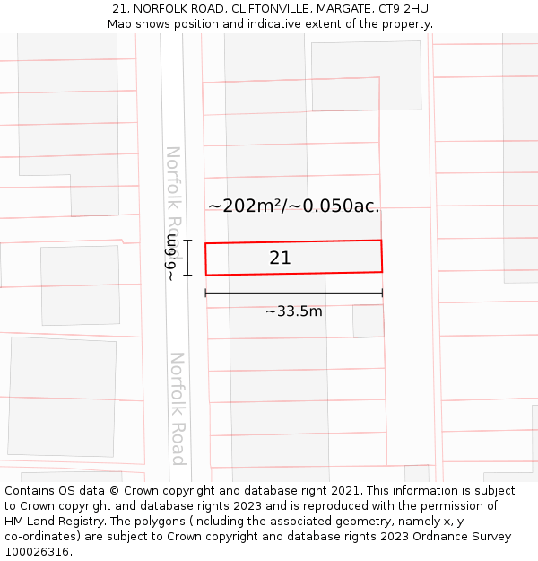 21, NORFOLK ROAD, CLIFTONVILLE, MARGATE, CT9 2HU: Plot and title map