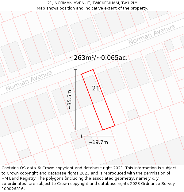 21, NORMAN AVENUE, TWICKENHAM, TW1 2LY: Plot and title map
