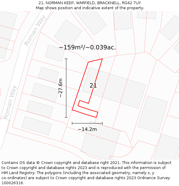 21, NORMAN KEEP, WARFIELD, BRACKNELL, RG42 7UY: Plot and title map