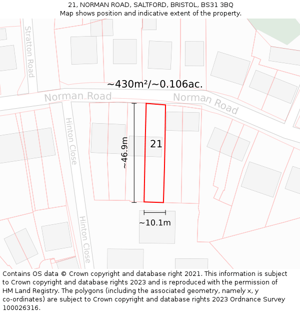 21, NORMAN ROAD, SALTFORD, BRISTOL, BS31 3BQ: Plot and title map