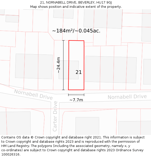 21, NORNABELL DRIVE, BEVERLEY, HU17 9GJ: Plot and title map