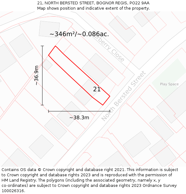 21, NORTH BERSTED STREET, BOGNOR REGIS, PO22 9AA: Plot and title map