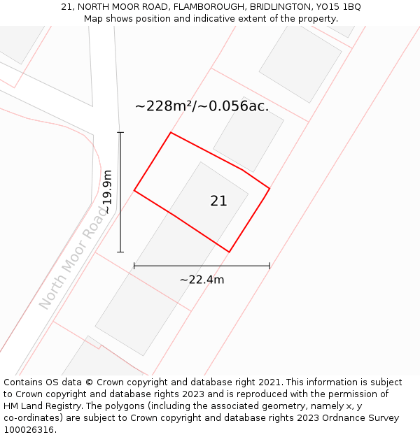 21, NORTH MOOR ROAD, FLAMBOROUGH, BRIDLINGTON, YO15 1BQ: Plot and title map