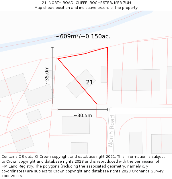 21, NORTH ROAD, CLIFFE, ROCHESTER, ME3 7UH: Plot and title map