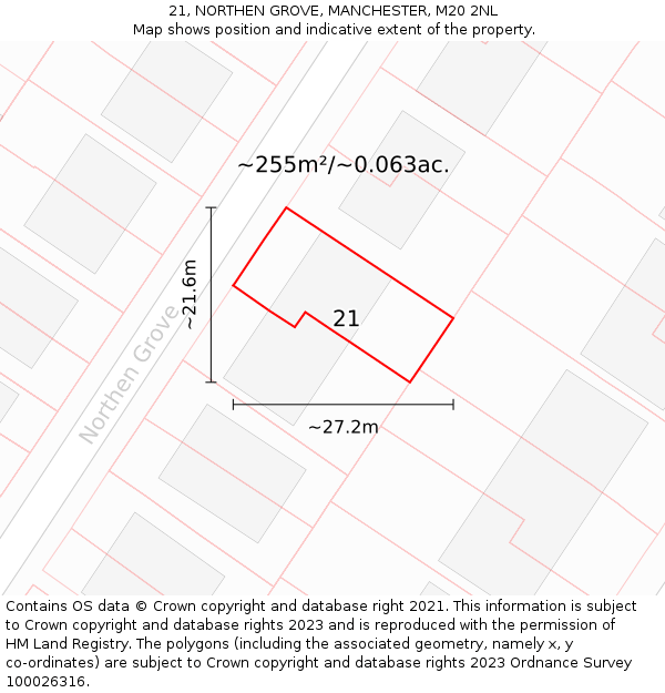 21, NORTHEN GROVE, MANCHESTER, M20 2NL: Plot and title map