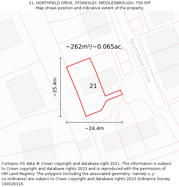 21, NORTHFIELD DRIVE, STOKESLEY, MIDDLESBROUGH, TS9 5PF: Plot and title map
