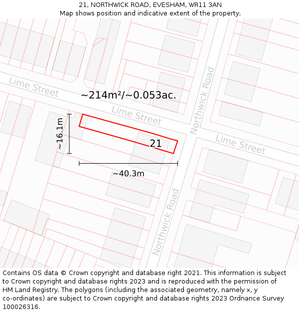 21, NORTHWICK ROAD, EVESHAM, WR11 3AN: Plot and title map