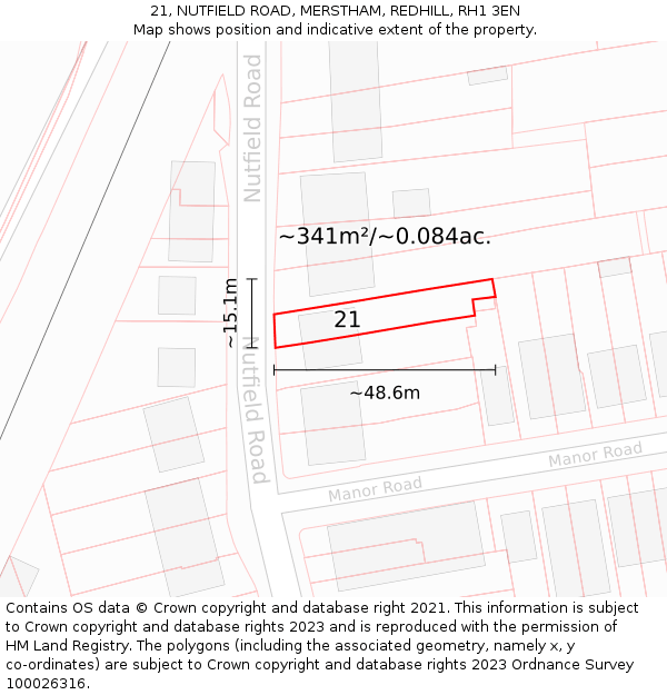 21, NUTFIELD ROAD, MERSTHAM, REDHILL, RH1 3EN: Plot and title map