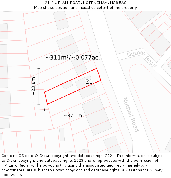 21, NUTHALL ROAD, NOTTINGHAM, NG8 5AS: Plot and title map