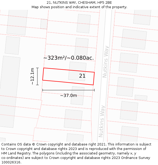 21, NUTKINS WAY, CHESHAM, HP5 2BE: Plot and title map