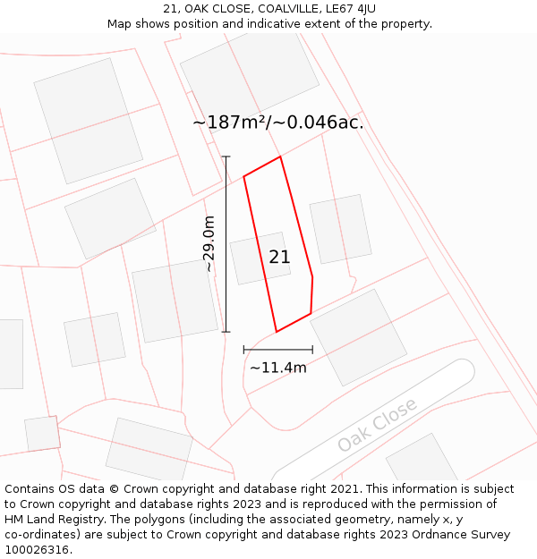 21, OAK CLOSE, COALVILLE, LE67 4JU: Plot and title map