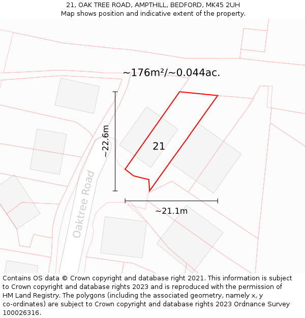 21, OAK TREE ROAD, AMPTHILL, BEDFORD, MK45 2UH: Plot and title map