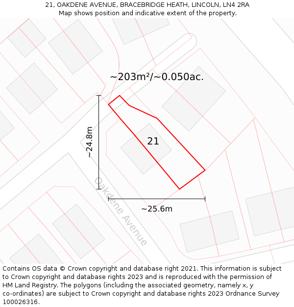 21, OAKDENE AVENUE, BRACEBRIDGE HEATH, LINCOLN, LN4 2RA: Plot and title map