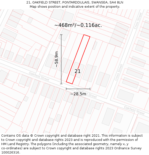 21, OAKFIELD STREET, PONTARDDULAIS, SWANSEA, SA4 8LN: Plot and title map