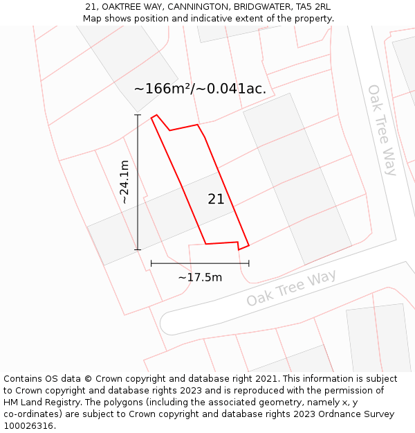 21, OAKTREE WAY, CANNINGTON, BRIDGWATER, TA5 2RL: Plot and title map