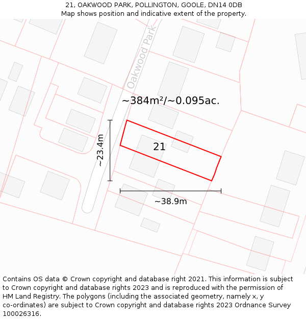 21, OAKWOOD PARK, POLLINGTON, GOOLE, DN14 0DB: Plot and title map