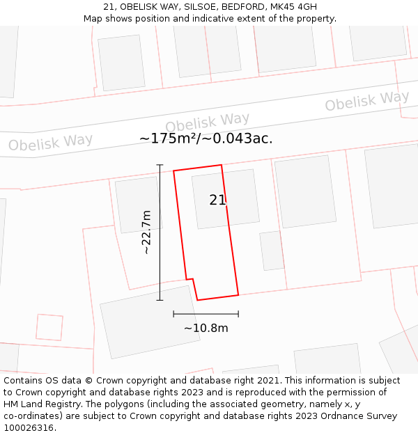 21, OBELISK WAY, SILSOE, BEDFORD, MK45 4GH: Plot and title map