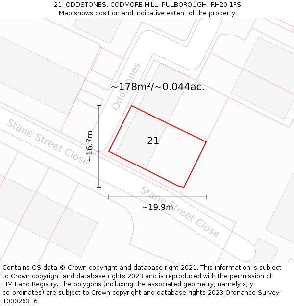 21, ODDSTONES, CODMORE HILL, PULBOROUGH, RH20 1FS: Plot and title map