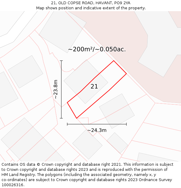 21, OLD COPSE ROAD, HAVANT, PO9 2YA: Plot and title map