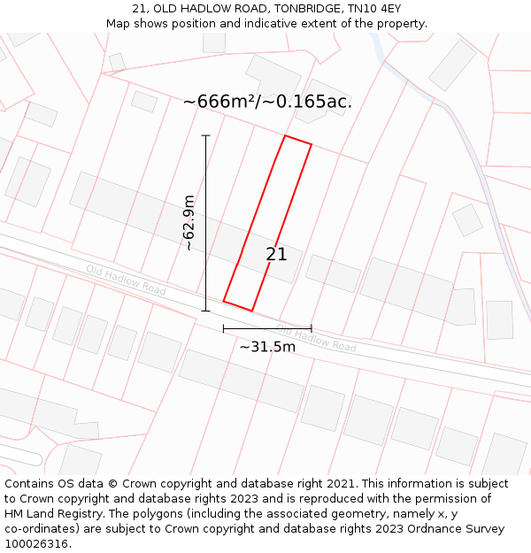 21, OLD HADLOW ROAD, TONBRIDGE, TN10 4EY: Plot and title map