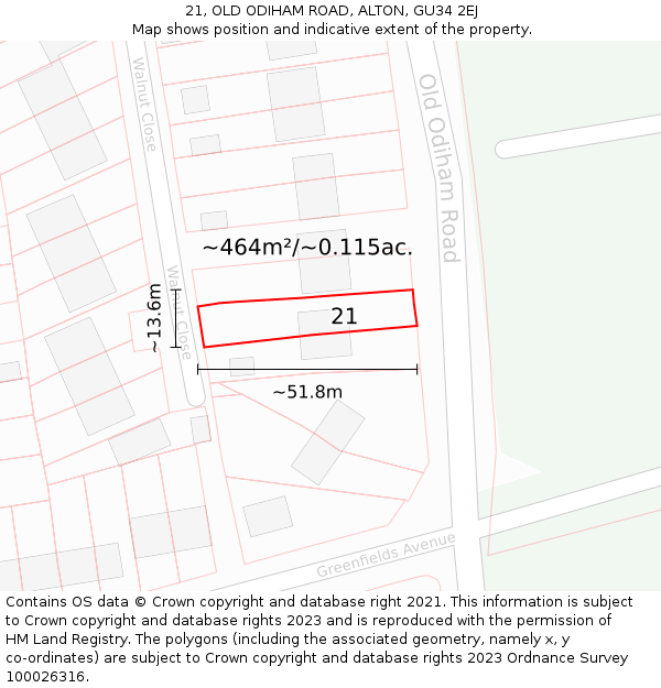 21, OLD ODIHAM ROAD, ALTON, GU34 2EJ: Plot and title map