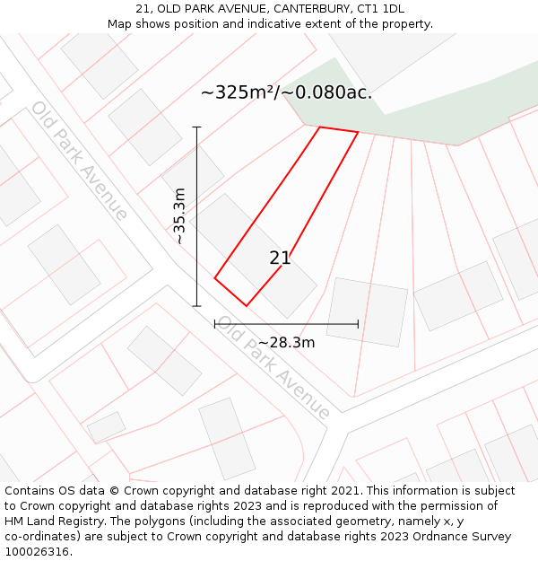 21, OLD PARK AVENUE, CANTERBURY, CT1 1DL: Plot and title map