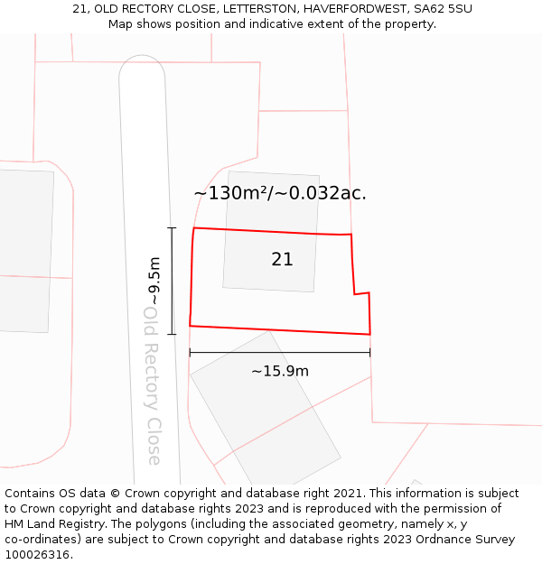 21, OLD RECTORY CLOSE, LETTERSTON, HAVERFORDWEST, SA62 5SU: Plot and title map