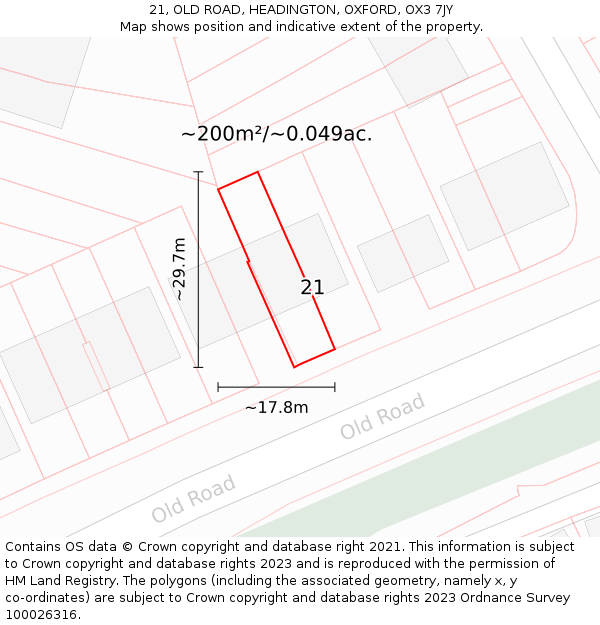 21, OLD ROAD, HEADINGTON, OXFORD, OX3 7JY: Plot and title map