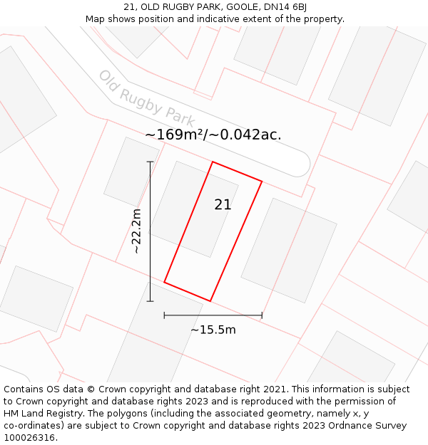 21, OLD RUGBY PARK, GOOLE, DN14 6BJ: Plot and title map