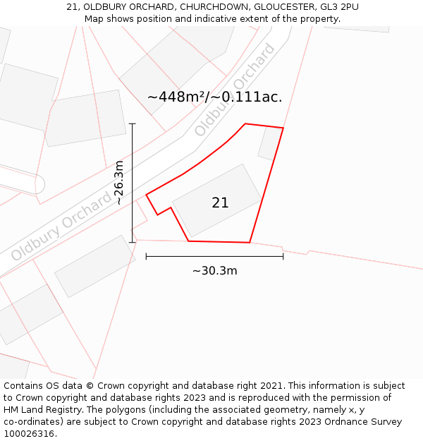 21, OLDBURY ORCHARD, CHURCHDOWN, GLOUCESTER, GL3 2PU: Plot and title map