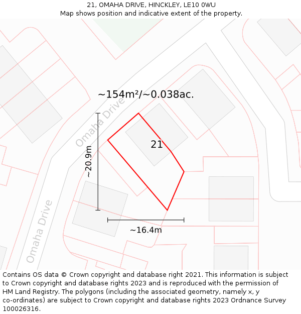 21, OMAHA DRIVE, HINCKLEY, LE10 0WU: Plot and title map