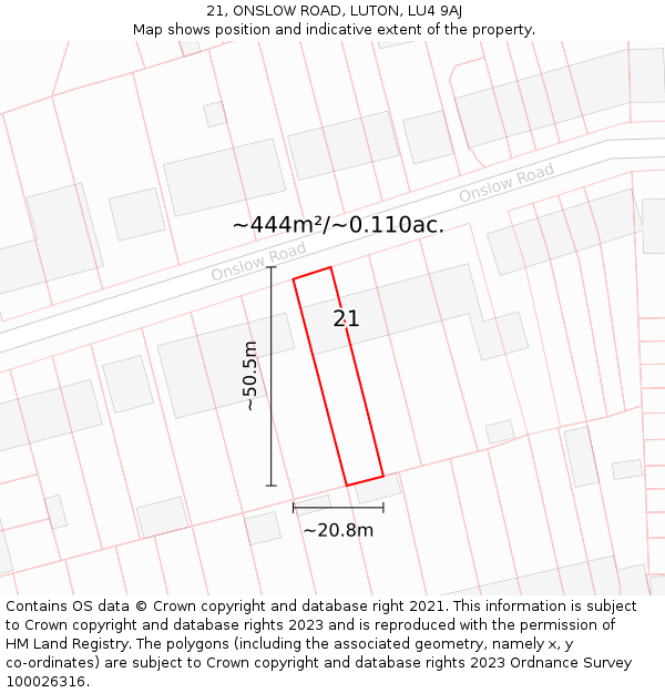 21, ONSLOW ROAD, LUTON, LU4 9AJ: Plot and title map