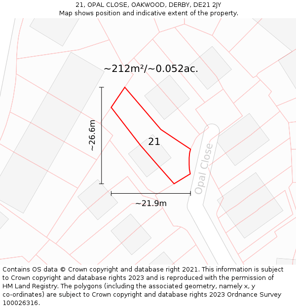 21, OPAL CLOSE, OAKWOOD, DERBY, DE21 2JY: Plot and title map