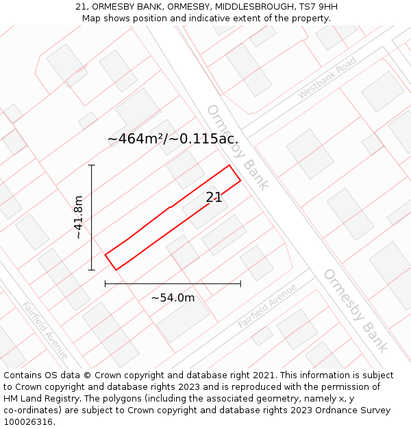 21, ORMESBY BANK, ORMESBY, MIDDLESBROUGH, TS7 9HH: Plot and title map