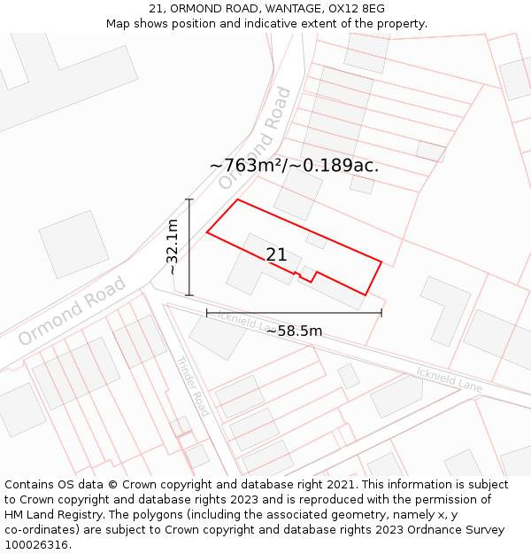 21, ORMOND ROAD, WANTAGE, OX12 8EG: Plot and title map