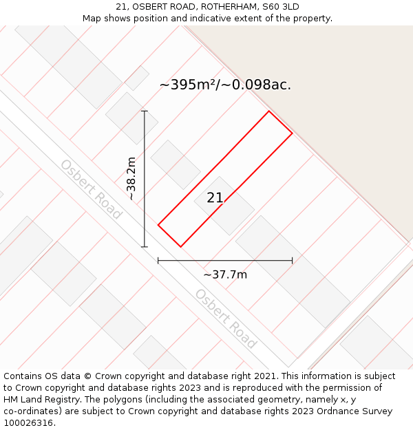 21, OSBERT ROAD, ROTHERHAM, S60 3LD: Plot and title map