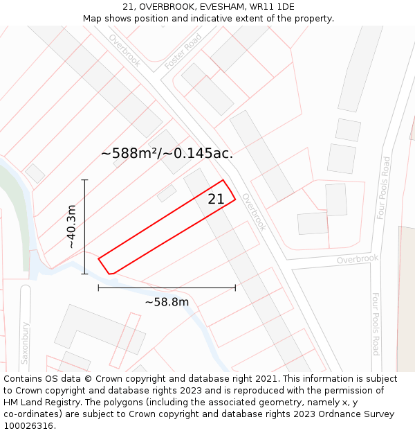 21, OVERBROOK, EVESHAM, WR11 1DE: Plot and title map